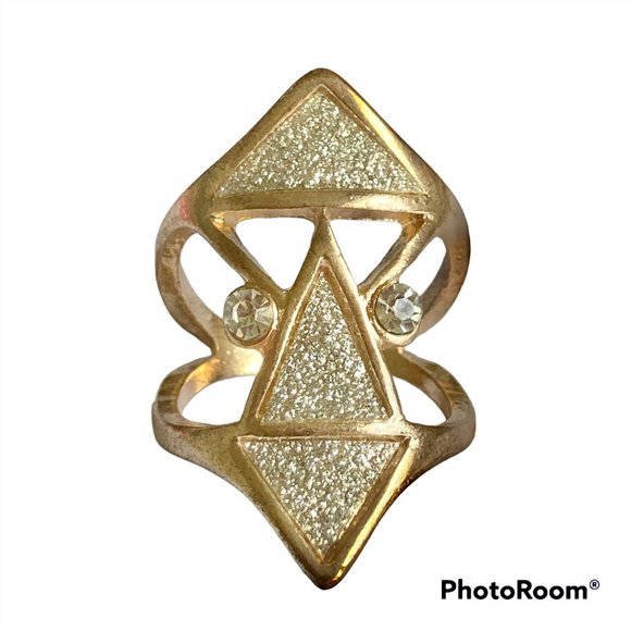 Rose Gold Cubic Zirconia Cocktail Ring Boho Art Deco Size 7 Plated Statement - Picture 2 of 12